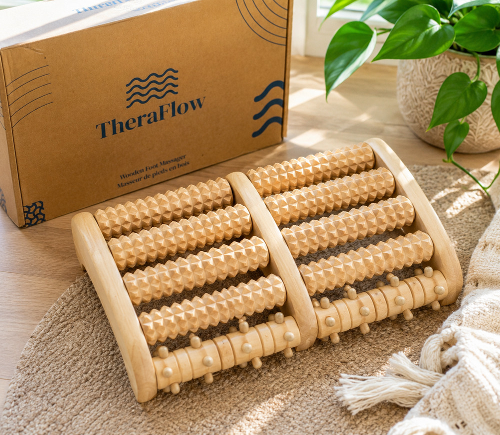 TheraFlow Wooden Foot Massager Roller Dual Shiatsu Plantar Fasciitis NEW Boxed